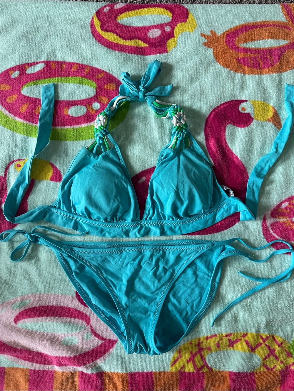 BECCA Turquoise Blue Beaded Halter Bikini